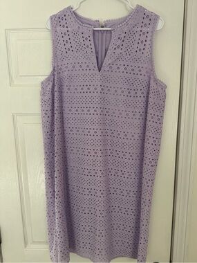 Loft NWT Lilac Eyelet Sleeveless Shift Dress Size 14 Summer